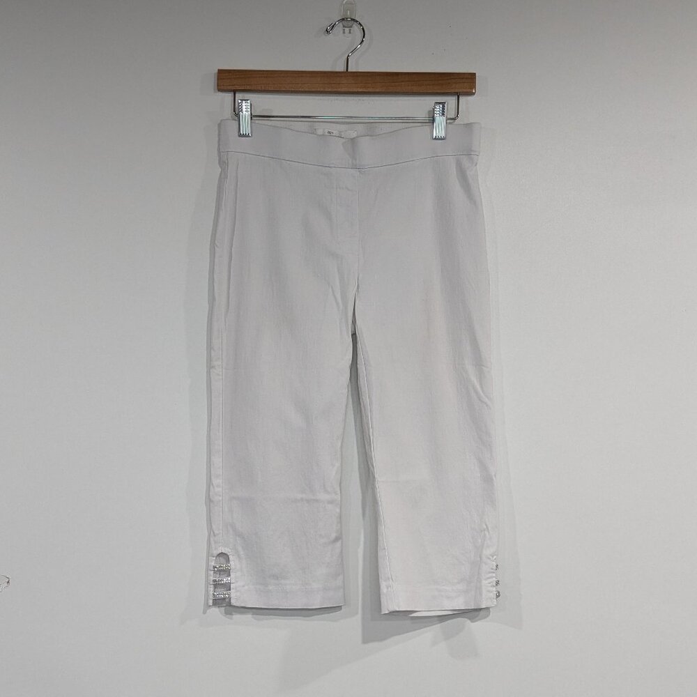 89th + Madison Bedazzled Rhinestone Capri Pants White Size Small